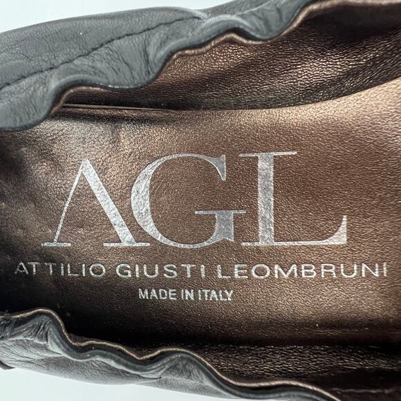 AGL Cap Toe Loafer Women EU 37.5 US 7.5 Black Leather Patent Ballet Flat Italy - Picture 9 of 9